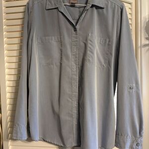 Chicos size 2  light blue no iron button down shirt